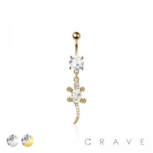 316L SURGICAL STEEL MULTI CZ LUXURIOUS LIZARD DANGLE BELLY BUTTON NAVEL RING 